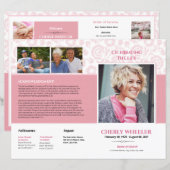 Pink Floral Funeral Program Sjabloon (Voorkant / Achterkant)