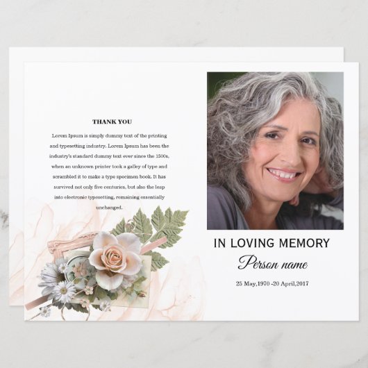 pink Floral Funeral Programme Sjabloon (Voorkant / Achterkant)