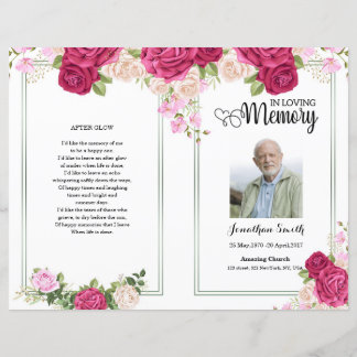 Pink Floral Funeral Programme sjabloon