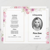 pink Floral Funeral Programme Sjabloon (Voorkant / Achterkant)