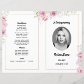 pink Floral Funeral Programme Sjabloon (Voorkant)