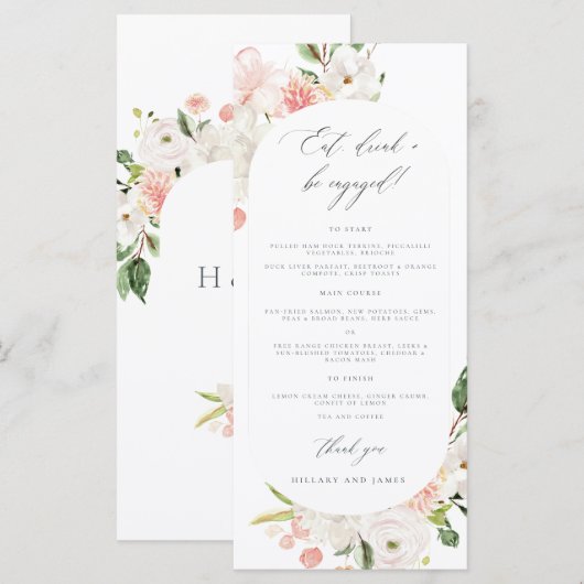Pink Floral Garden Engagement Party Menu (Voorkant / Achterkant)