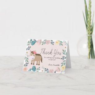 Pink Floral Garden Horse Girl Birthday Bedankkaart