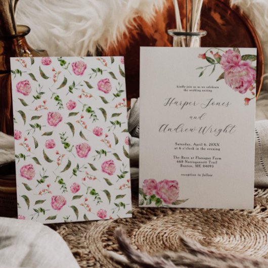 Pink Floral Garden Wedding Kaart
