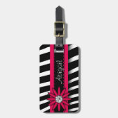 Pink Floral Gem en Zebra Pattern Bagagelabel (Voorkant verticaal)