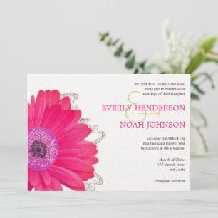 Pink Floral Gerber Daisy Wedding Kaart