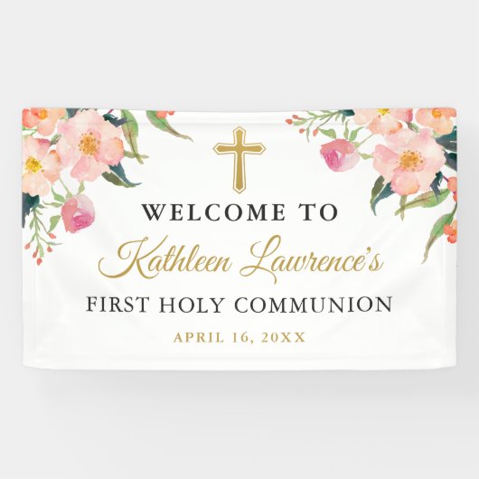 Pink Floral Girl First Heilige Communist Banner (Horizontaal)