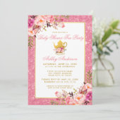 Pink Floral Gold Baby shower Tea Party Invitation  (Debout devant)