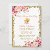 Pink Floral Gold Baby shower Tea Party Invitation  (Devant)