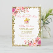 Pink Floral Gold Baby shower Tea Party Invitation  (Debout devant)