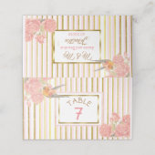 PInk Floral Gold Bird Wedding Table Number (Buitenkant ongevouwen)