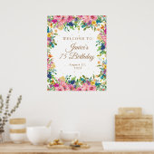 Pink Floral Gold Glitter 75th Birthday Welcome  Poster (Keuken)
