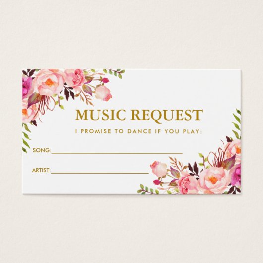 Pink Floral Gold Mariage Music Carte de demande de (Devant)