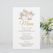 Pink Floral Gold Pumpkin Pall Weddenschap Menu (Staand voorkant)
