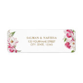 Pink Floral Gold Wedding Etiket (Voorkant)