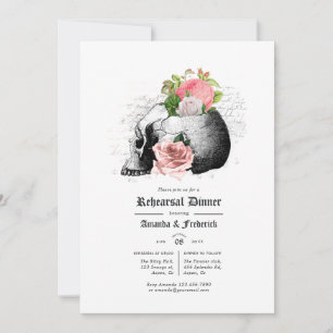 Pink Floral gothic Skulls Rehearings Dinner Kaart