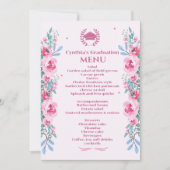 Pink Floral Graduation Dîner Menu Invitation (Devant)