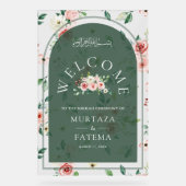 Pink Floral Green Arch Muslim Wedding Welcome (Recto)