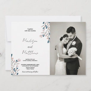 Pink Floral Green Wedding Invitations avec photo