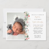 Pink Floral Greenerm Baptism Girl Invitation (Devant)