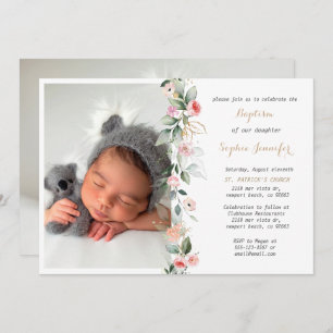 Pink Floral Greenerm Baptism Girl Invitation