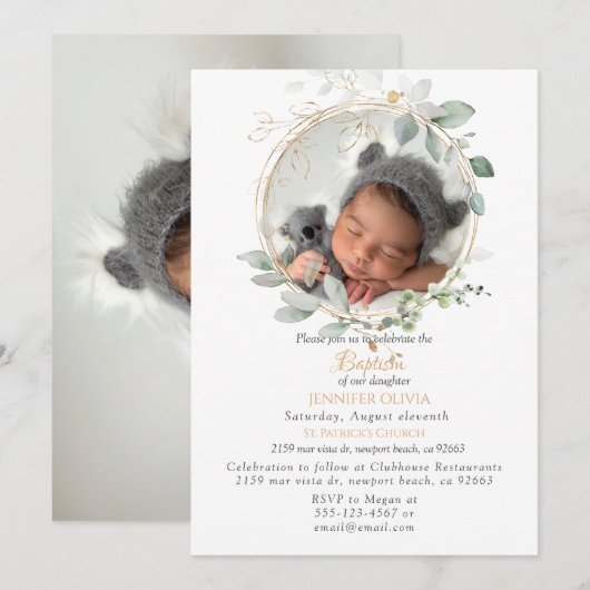 Pink Floral Greenerm Baptism Girl Invitation (Devant / Derrière)