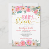 Pink Floral Greenery Baby in Bloom Invitation (Devant)