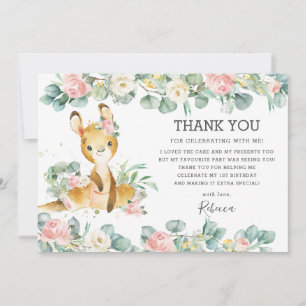 Pink Floral Greenery Cute Kangaroo Birthday Girl  Bedankkaart