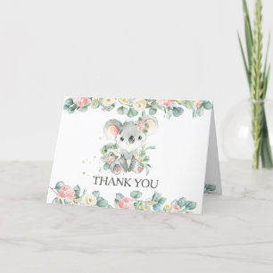 Pink Floral Greenery Cute Koala Girl Baby shower  Bedankkaart