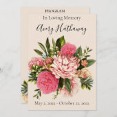 Pink Floral Greenery Funeral Memorial Programme Kaart (Voorkant / Achterkant)