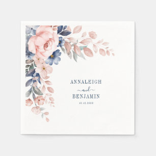 Pink Floral Greenery Waterverf Wedding Paper Servet