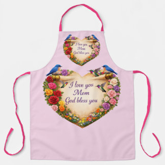 Pink Floral Heart  Kitchen Apron for Mom Schort