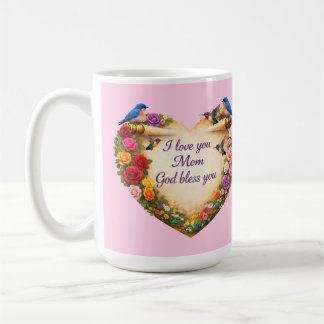 Pink Floral Heart Mug I Love You Mom God Bless  Koffiemok