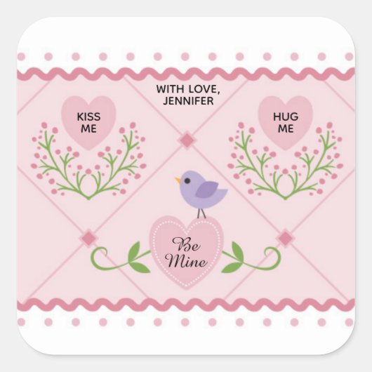 Pink Floral Hearts be Mine Vierkante Sticker (Voorkant)