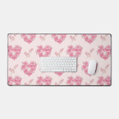 Pink Floral Hearts Pattern Desk Mat (Keyboard & Muis)