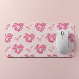 Pink Floral Hearts Pattern Desk Mat