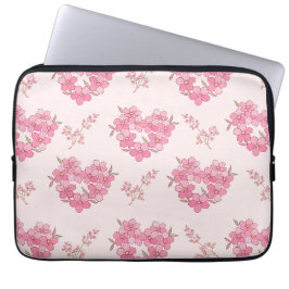 Pink Floral Hearts Pattern Electronics Bag Laptop Sleeve