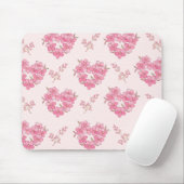 Pink Floral Hearts Pattern Mousepad Muismat (Met muis)