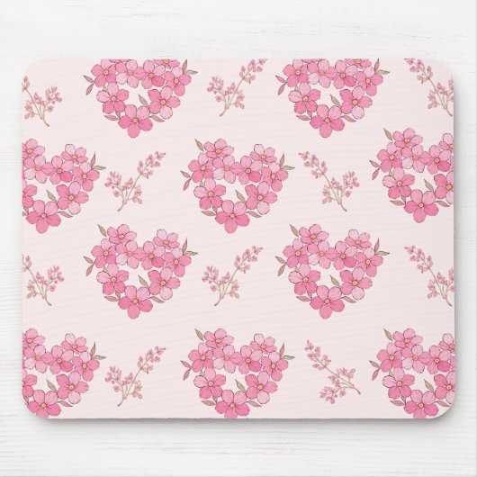 Pink Floral Hearts Pattern Mousepad Muismat (Voorkant)