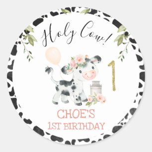 Pink Floral Heilige Koe Kow Afdrukken Eerste verja Ronde Sticker