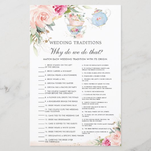 Pink Floral High Tea Party Weddenschap Traditionee (Voorkant)