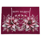 Pink Floral Holiday Gift Bag Groot Cadeauzakje (Voorkant)