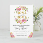Pink Floral Home Sweet Home Ménage Invitation (Debout devant)