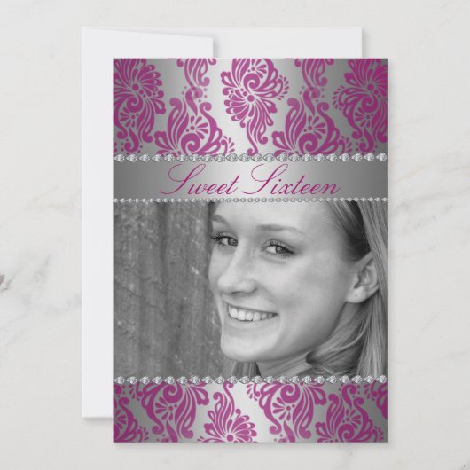 Pink Floral Imprimer Photo Sweet 16 invitation d'a (Devant)