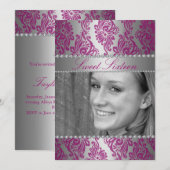 Pink Floral Imprimer Photo Sweet 16 invitation d'a (Devant / Derrière)