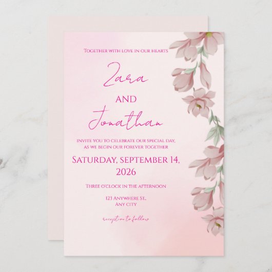 Pink floral invitation (Devant / Derrière)