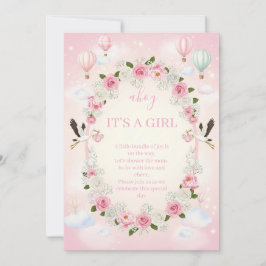Pink Floral "It's a Girl" Baby Shower Invite Kaart