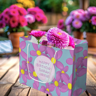 Pink Floral Joyeux Anniversaire Grand Sac Cadeau