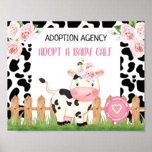 Pink Floral Koe Calf Pet Adoption Birthday Sign Poster