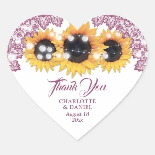 Pink Floral Lace Sunflower Wedding Hart Sticker (Voorkant)